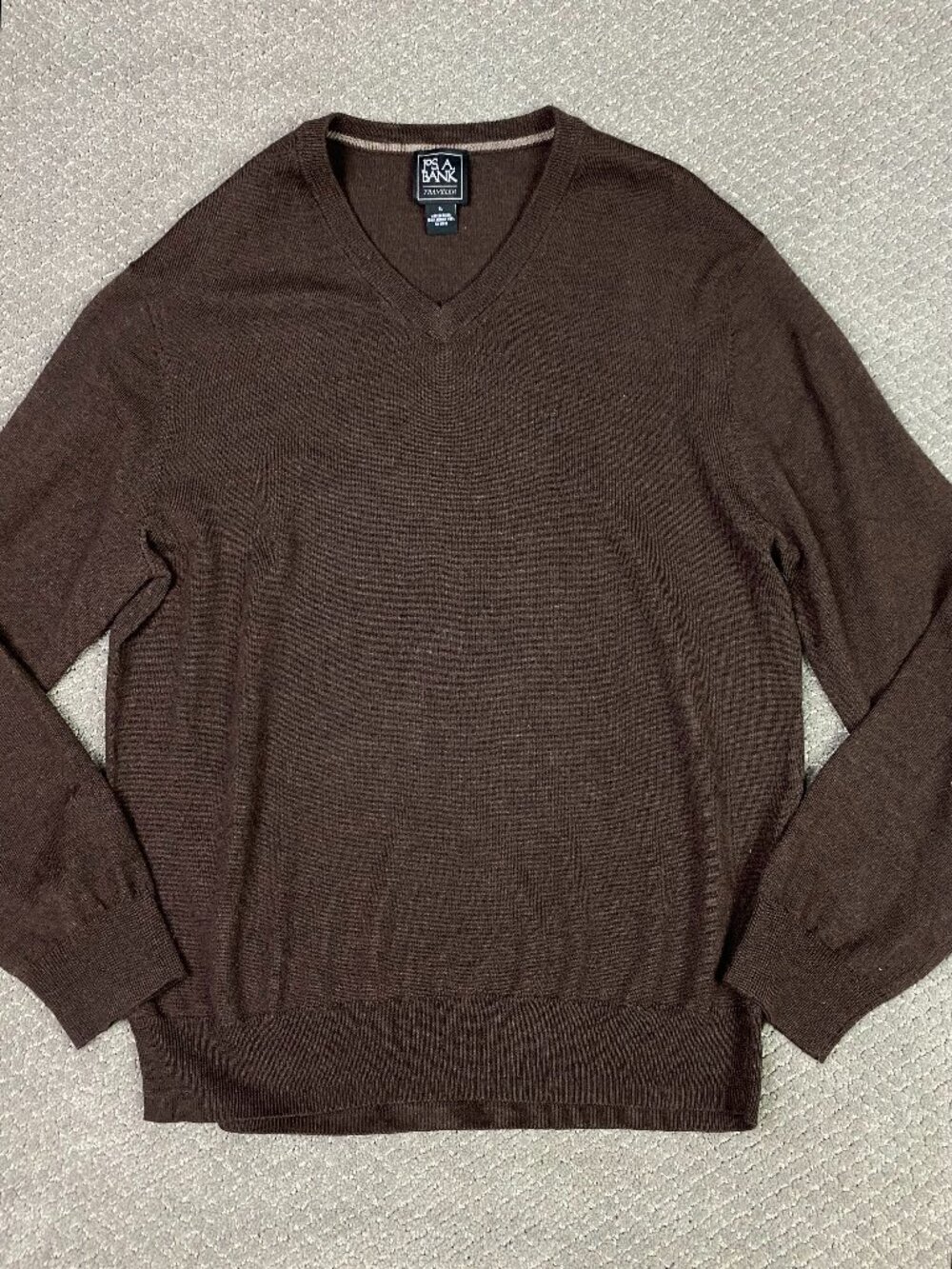 Jos. A. Bank Merino Wool Sweater Mens XL Brown V Neck Preppy 100% Merino Wool